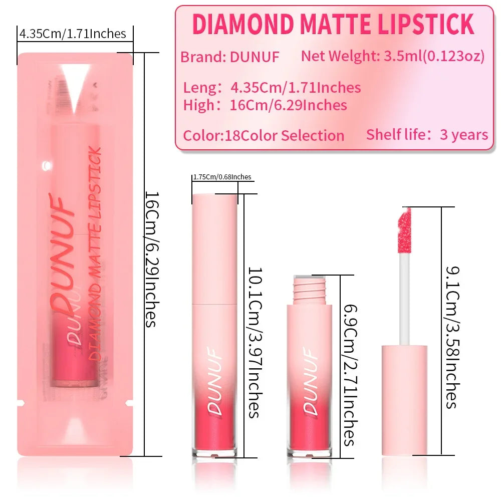Diamond Glitter Liquid Lip Gloss – Long-Lasting, Waterproof, Non-Stick, Metallic Shine