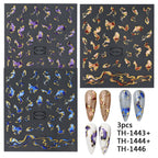 Holographic Purple & Blue Nail Art Stickers – Gold Ink Decals for DIY Manicure