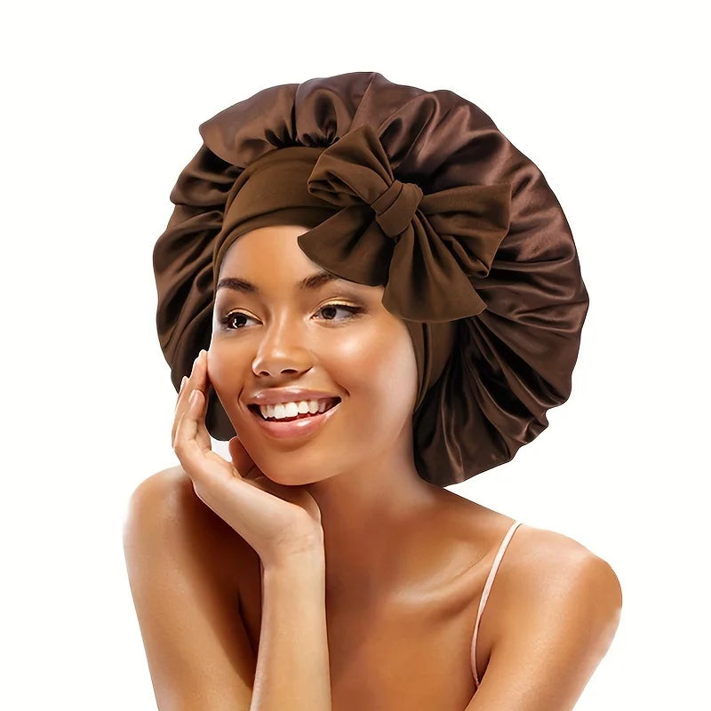 Solid Color Satin Bonnet – High-Quality Adjustable Nightcap & Shower Cap for Women’s Hair Care