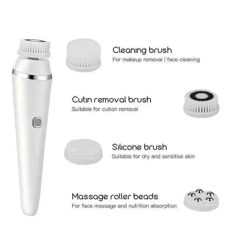 4-in-1 Electric Facial Cleansing Brush – Rechargeable & Waterproof