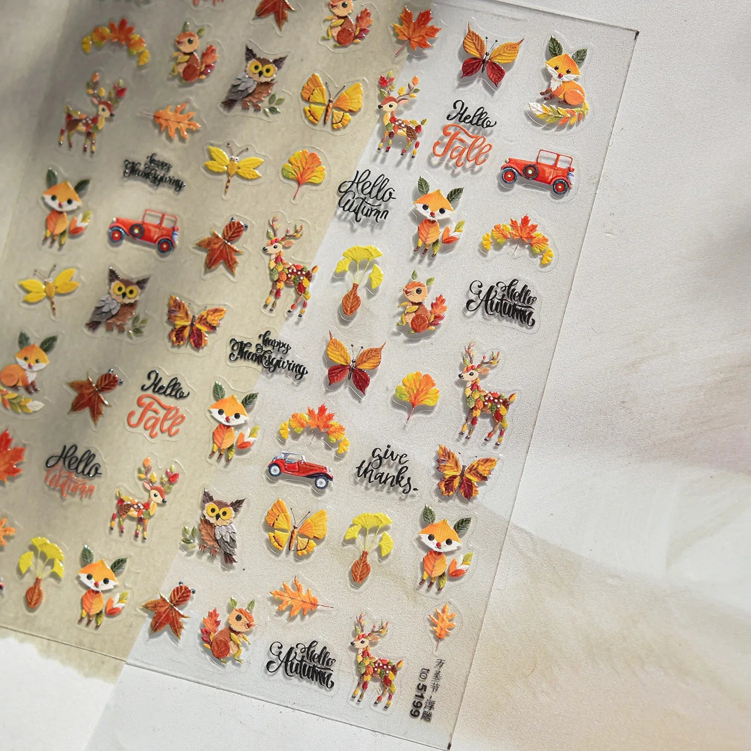 Autumn Maple & Ginkgo 5D Nail Art Stickers – Pumpkins, Ladybugs & Mushrooms