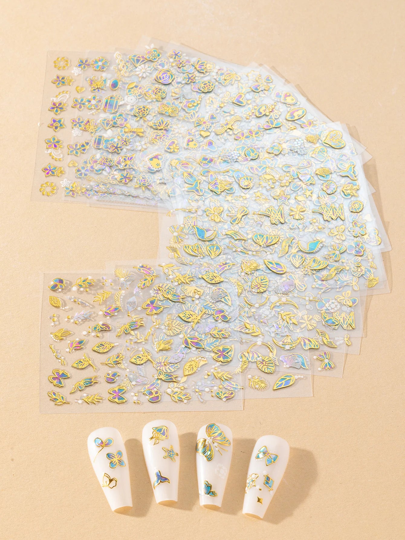 30-Pack 3D Gemstone Nail Stickers – Heart & Flower DIY Nail Decor