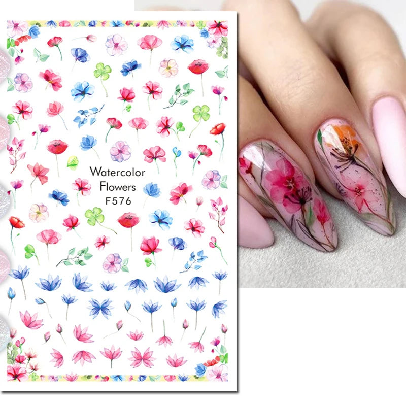 3D Y2K Hibiscus Floral Nail Stickers