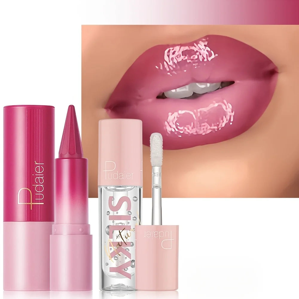 Silky Lipstick & Nourishing Lip Oil Set – Long-Lasting Hydration & Versatile Looks