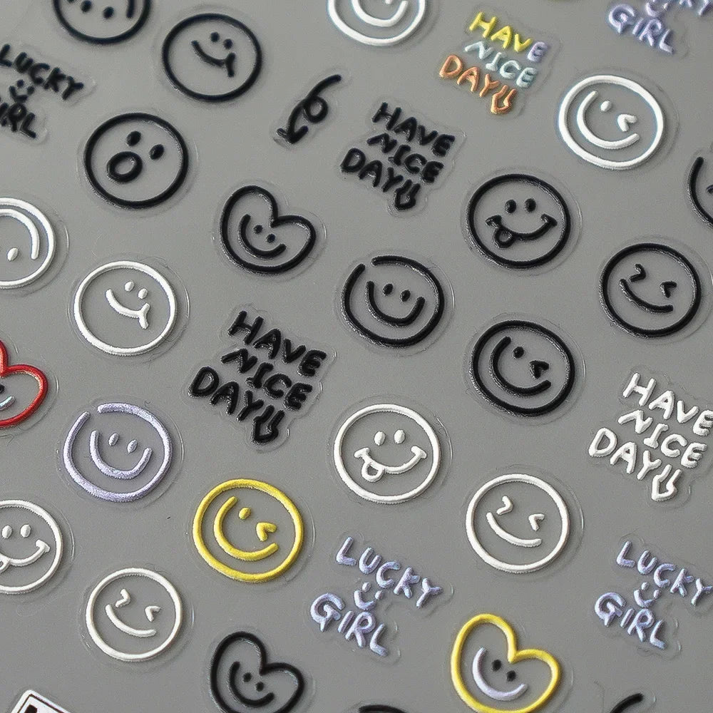 5D Smiley Face Nail Stickers – Embossed Japanese Macaron Decals