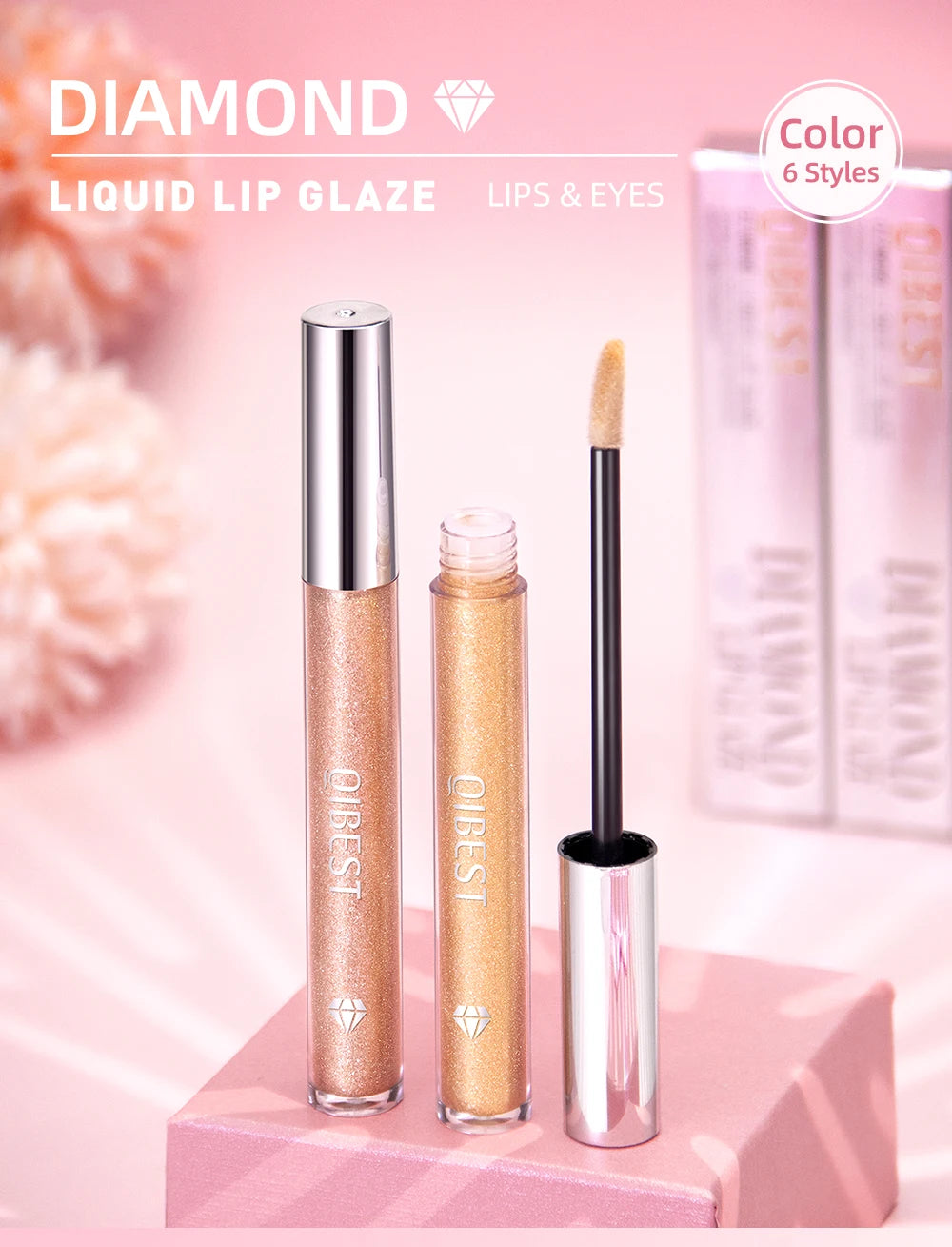 Diamond Liquid Lipstick – 6 Colors, Long-Lasting Waterproof Gloss