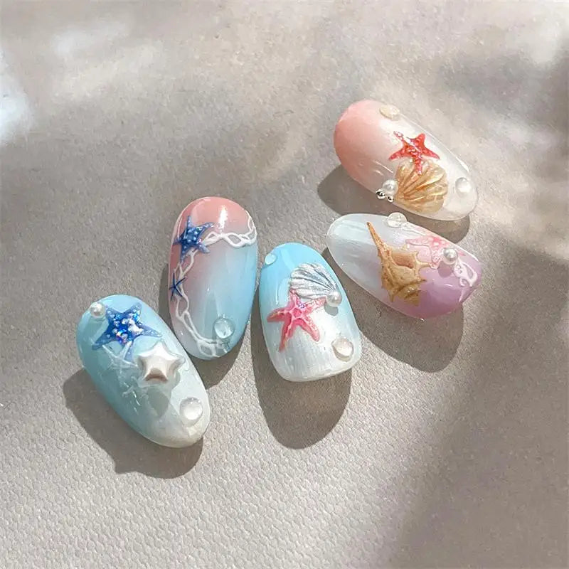 1 Sheet 5D Summer Seashell Nail Stickers – Starfish & Conch Decals