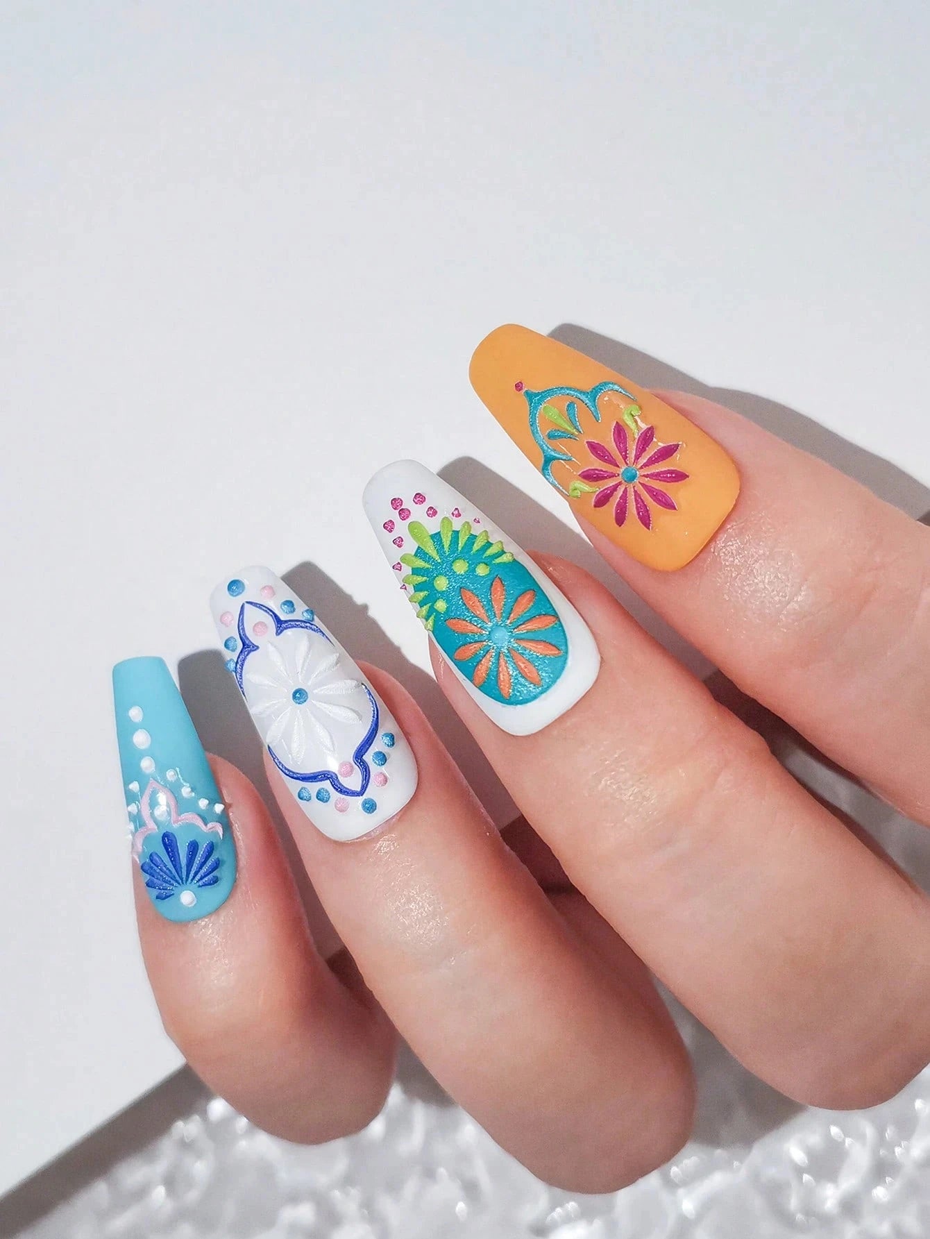 1/2/5pcs 5D Bohemian Floral Nail Stickers – Mandala Embossed Decals