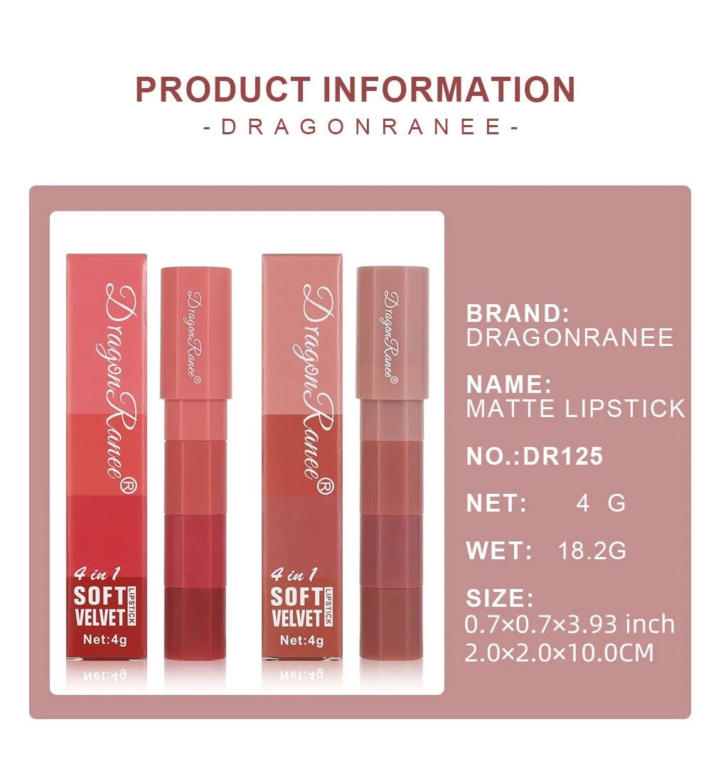 Mini 4-Color Matte Lipstick Pen – Moisturizing, Long-Lasting, Highly Pigmented