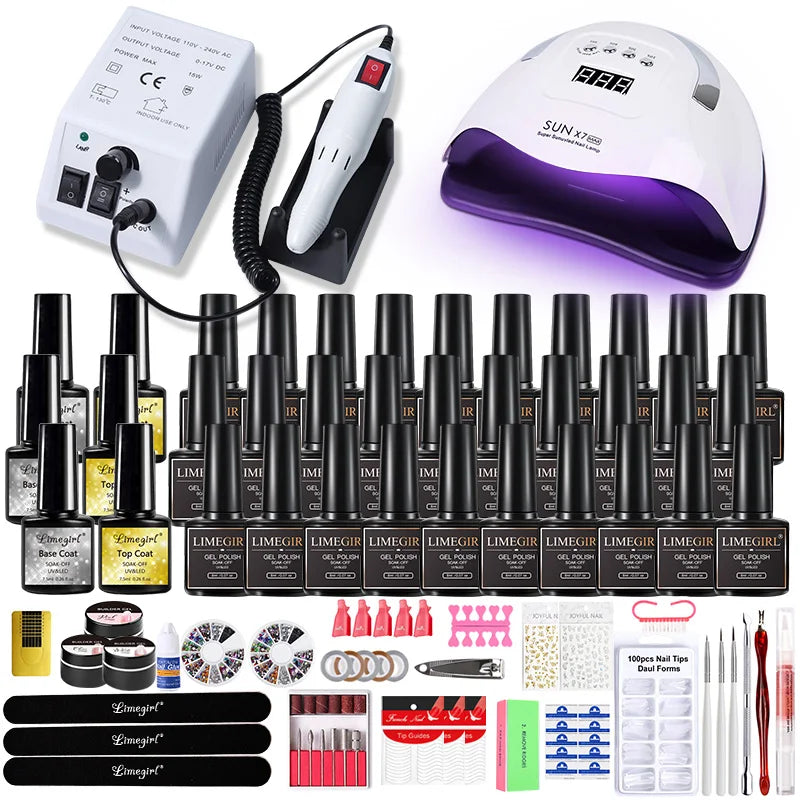40-Color Gel Nail Kit with LED Dryer, Drill & Tools – Beginner Nail Art Set