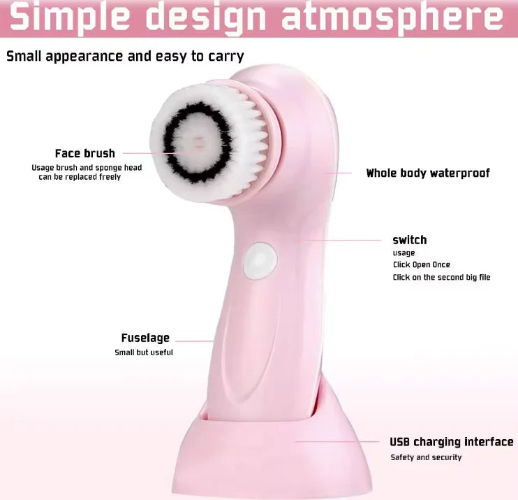Electric Facial Cleansing Brush – Waterproof Exfoliating Spin Scrubber for Deep Cleaning & Blackhead Removal