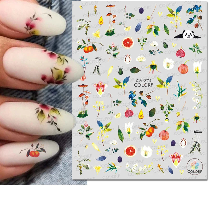 3D Butterfly & Flower Nail Art Stickers – Blue & Purple Decals for Manicure