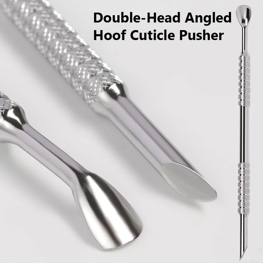Double-Head Angled Hoof Cuticle Pusher, Stainless Steel Bevel Nail Art Pusher Manicure Stick