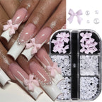 Kawaii 3D Mini Bow Nail Art Charms – Pink & White Pearl Resin Decorations