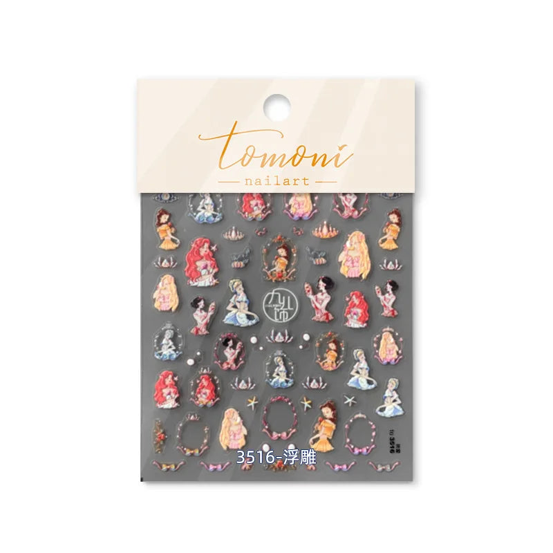 5D Princess Nail Stickers – Colorful Fairy Tale Embossed Decals