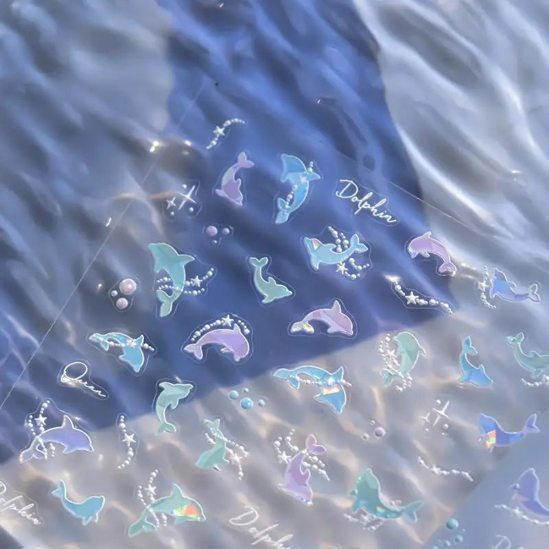 3D Summer Ocean Nail Stickers – Shell, Bubble & Dolphin Decals