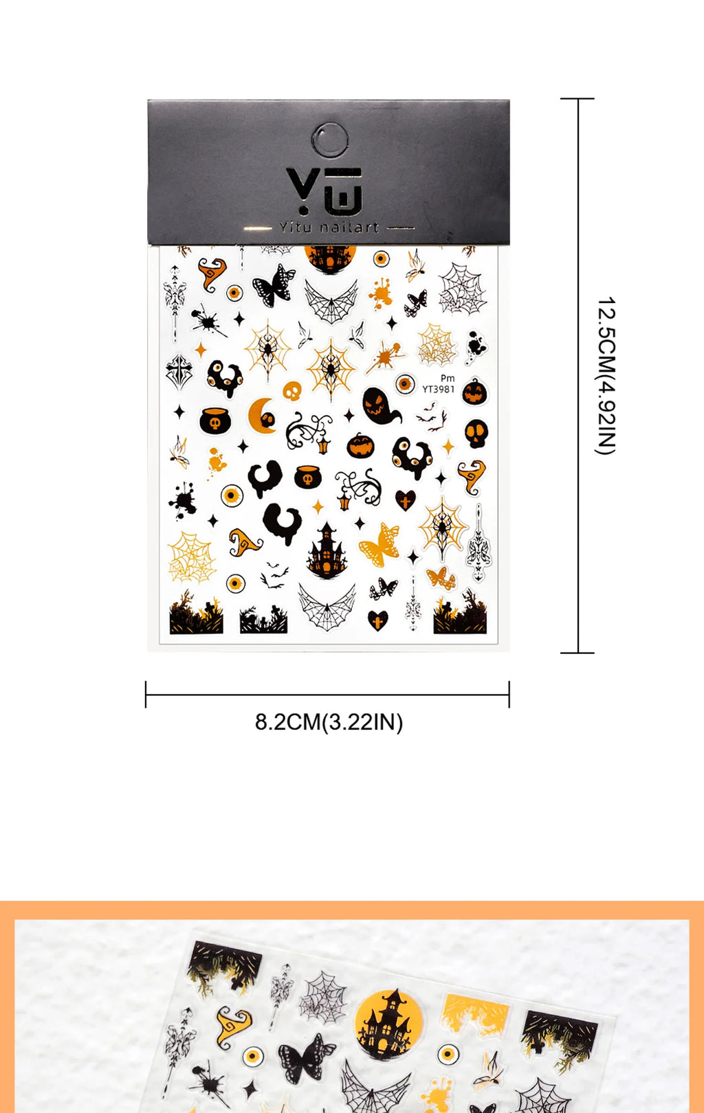 3pcs Halloween Nail Stickers – Pumpkin & Bat 3D Decals