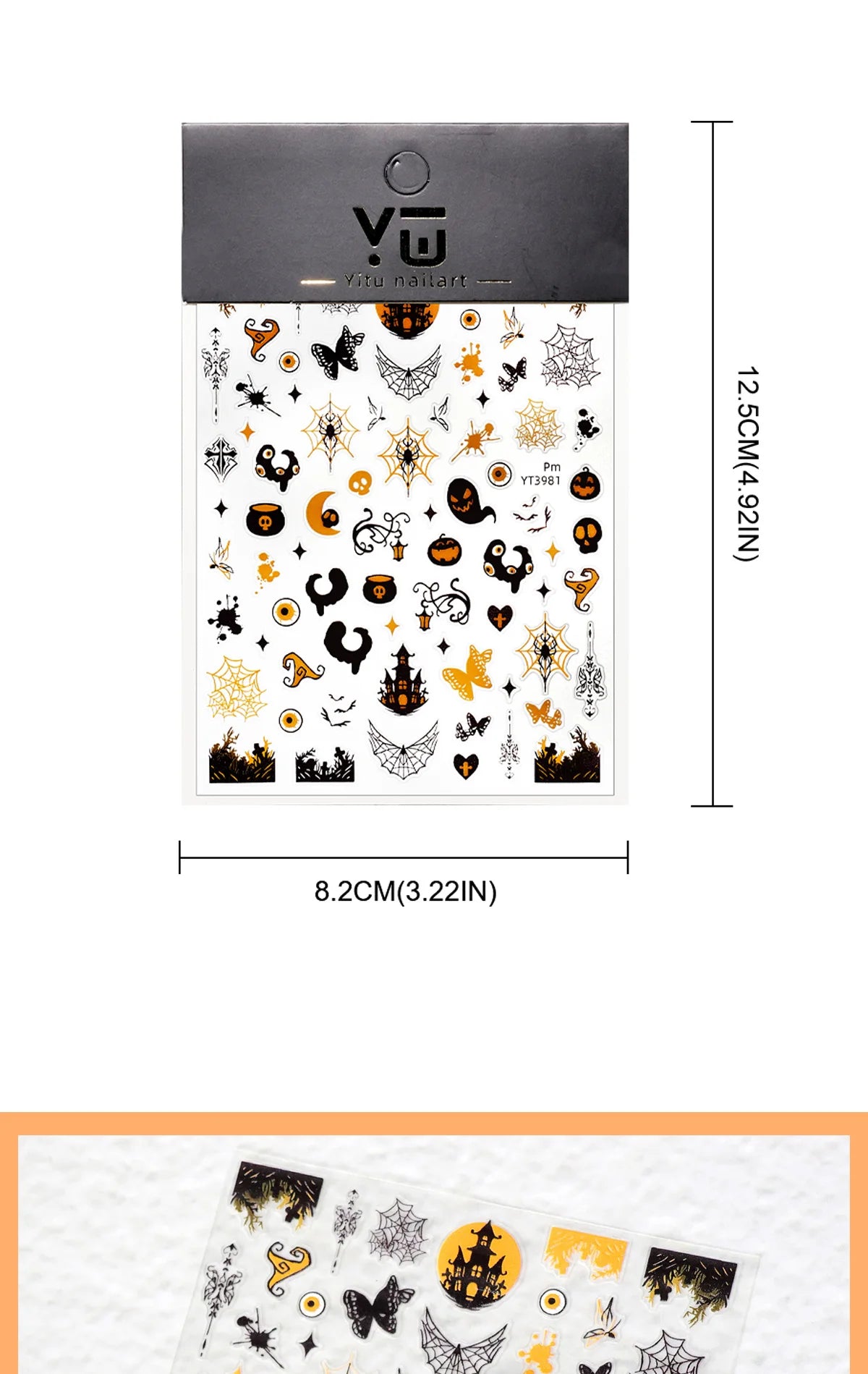 3pcs Halloween Nail Stickers – Pumpkin & Bat 3D Decals
