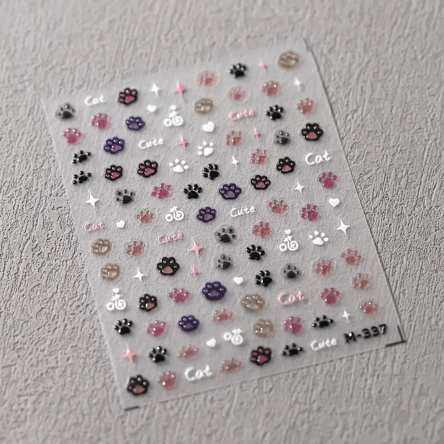 5D Jelly Cat Paw Nail Stickers – Pink Cartoon 3D Manicure Decals