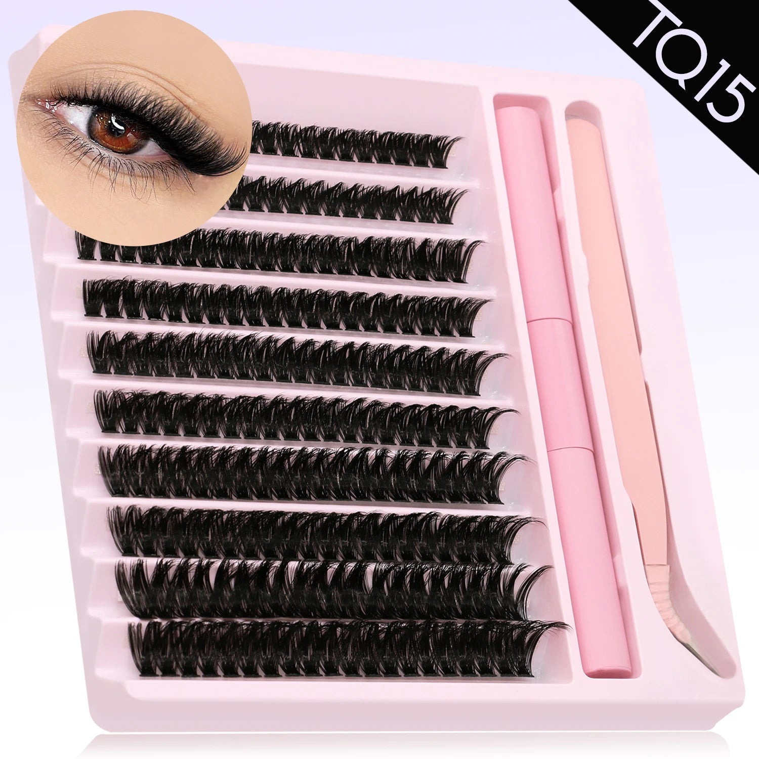 DIY Eyelash Cluster Extension Kit with Tweezers & Waterproof Lash Bond