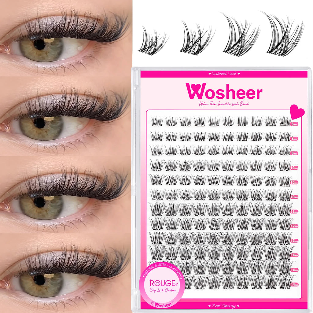 WOSHEER Natural Cluster Lashes – Volume Mixed Eyelash Extensions