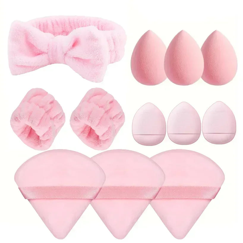12Pcs Makeup Sponge Blender Set with Foundation Sponges, Powder Puff, Spa Headband & Wristbands – Complete Makeup Tools Accessories Kit
