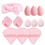 12Pcs Makeup Sponge Blender Set with Foundation Sponges, Powder Puff, Spa Headband & Wristbands – Complete Makeup Tools Accessories Kit