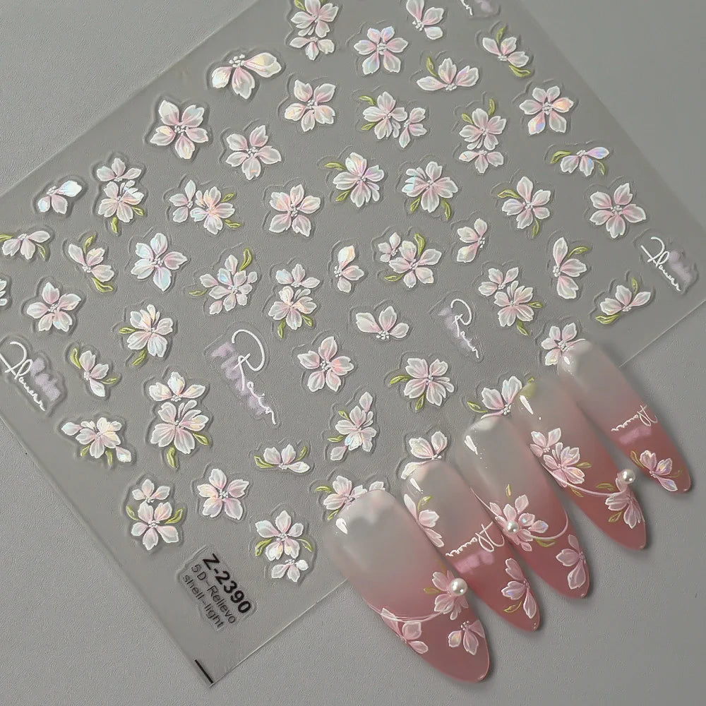 5D Spring Flower Nail Stickers – Embossed Floral Manicure Decals