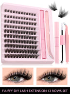 DIY Eyelash Cluster Extension Kit with Tweezers & Waterproof Lash Bond