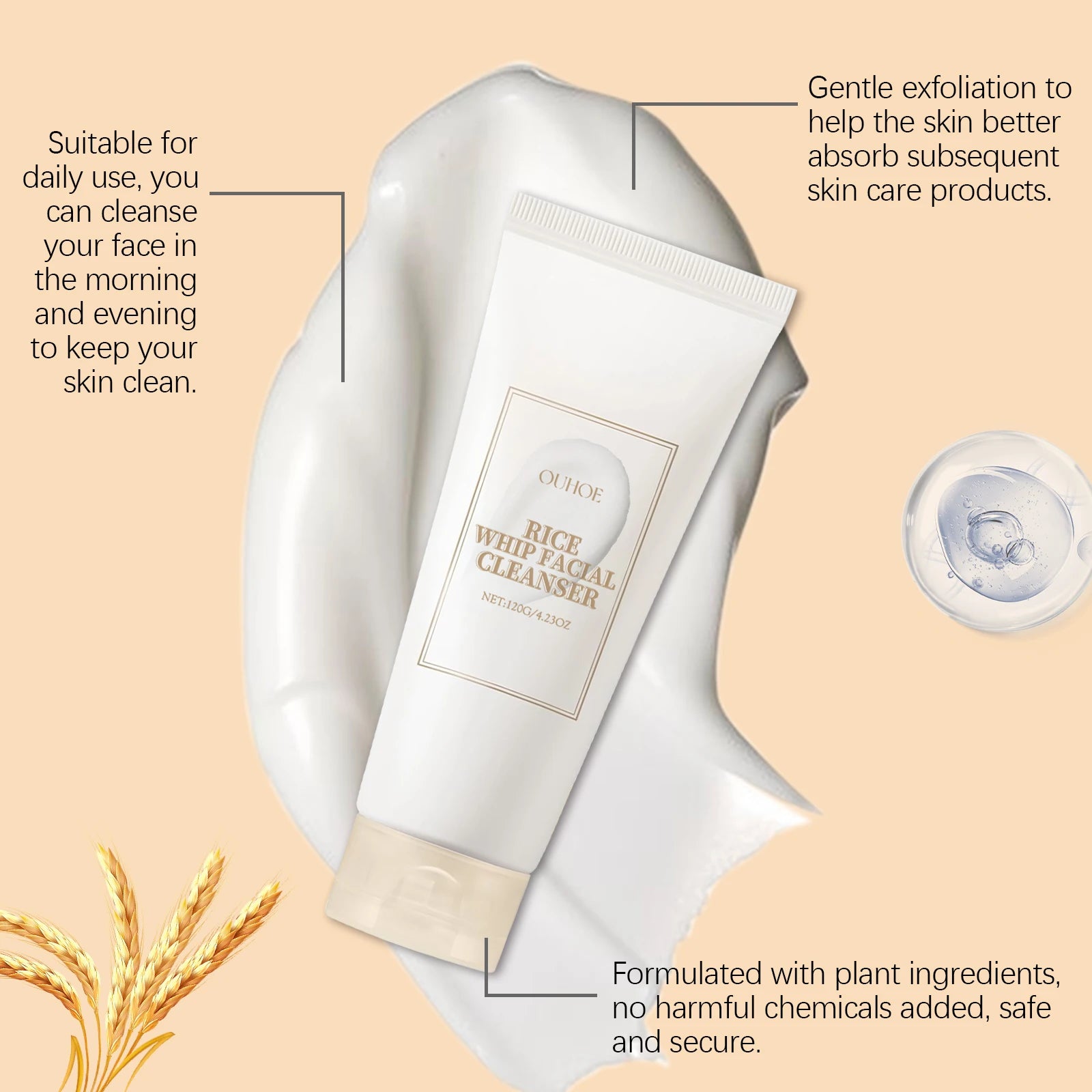 Rice Milk Cleansing Foam 120g – Gentle Hydrating Facial Wash with Rice Extract