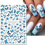 3D Butterfly & Flower Nail Art Stickers – Blue & Purple Decals for Manicure