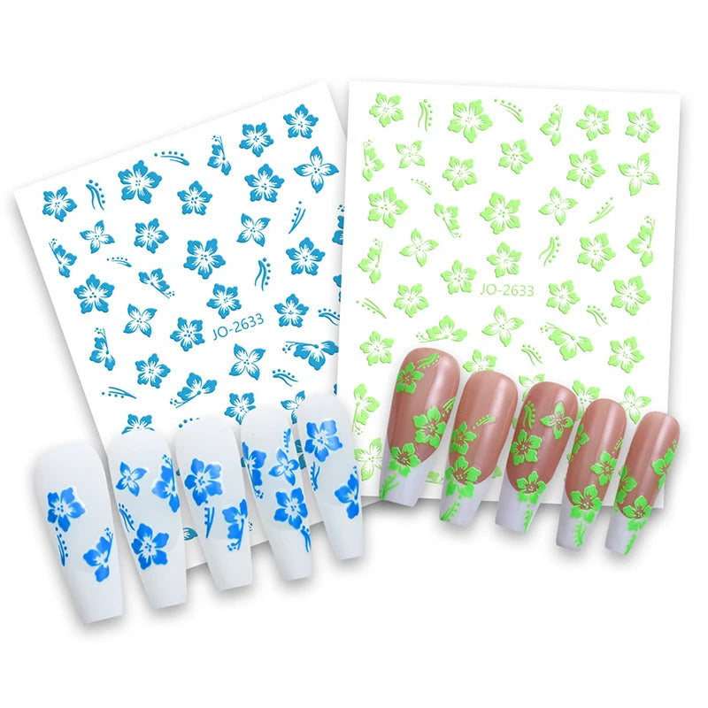 3D Y2K Hibiscus Floral Nail Stickers