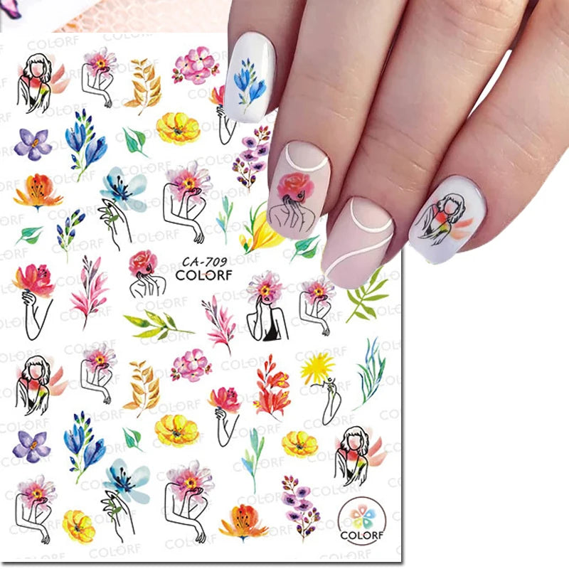 3D Butterfly & Flower Nail Art Stickers – Blue & Purple Decals for Manicure