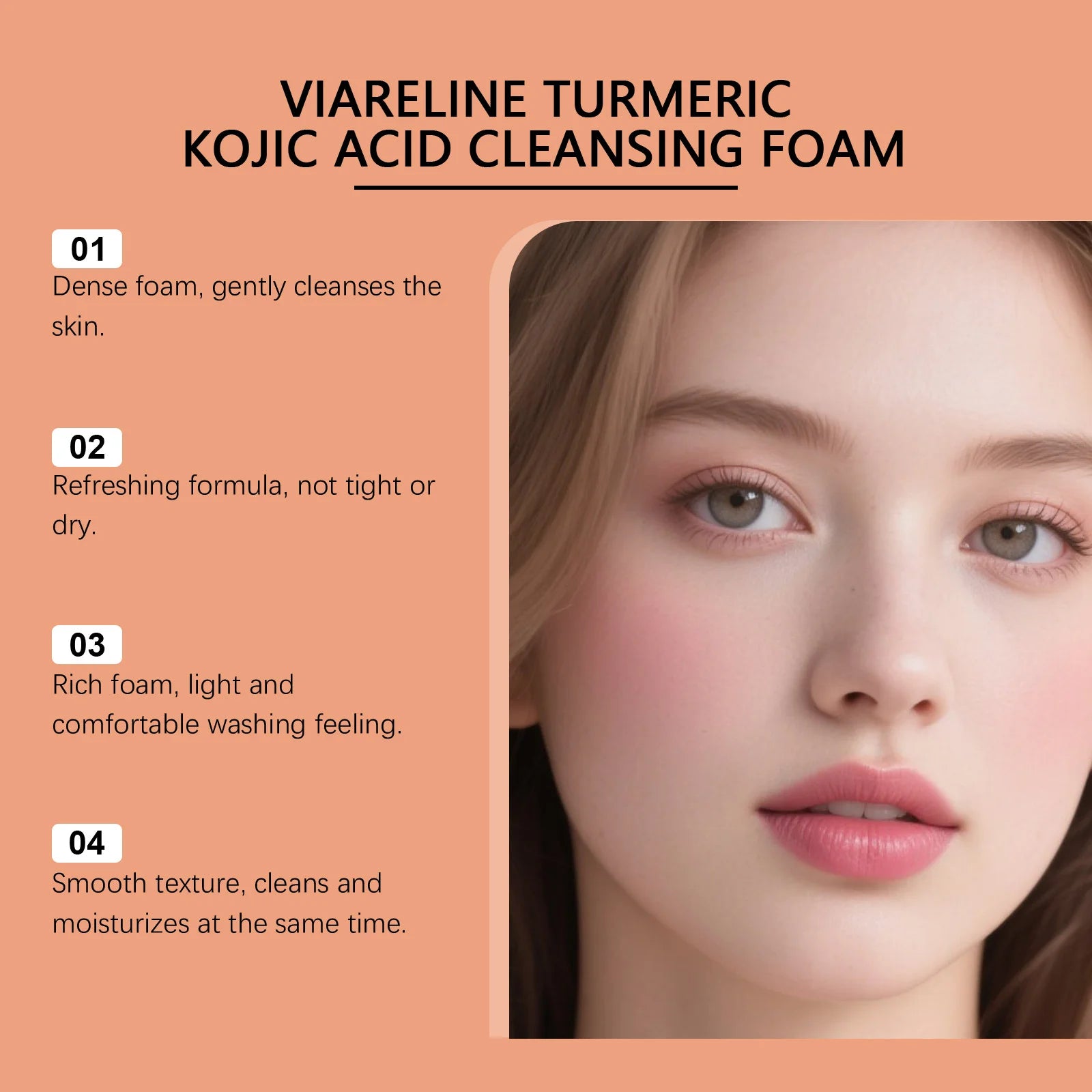 Turmeric Face Cleanser – Deep Cleansing, Oil Control, Acne & Blackhead Remover, Hydrating & Brightening Foam