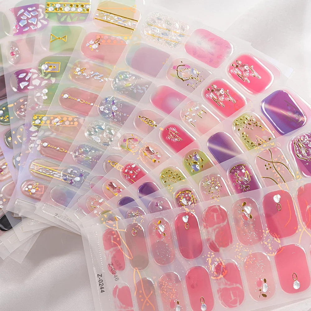 Dopamine Color 5-Sheet Nail Sticker Set – 80 Tips, 3D Foil & Line Full-Cover Wraps