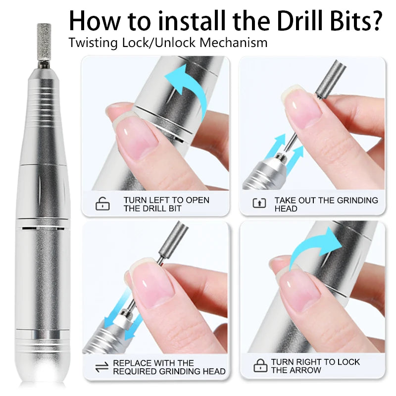 45,000 RPM Rechargeable Electric Nail Drill Machine – Portable Nail File Kit with Nail Mill Cutter Sets & Drill Bits