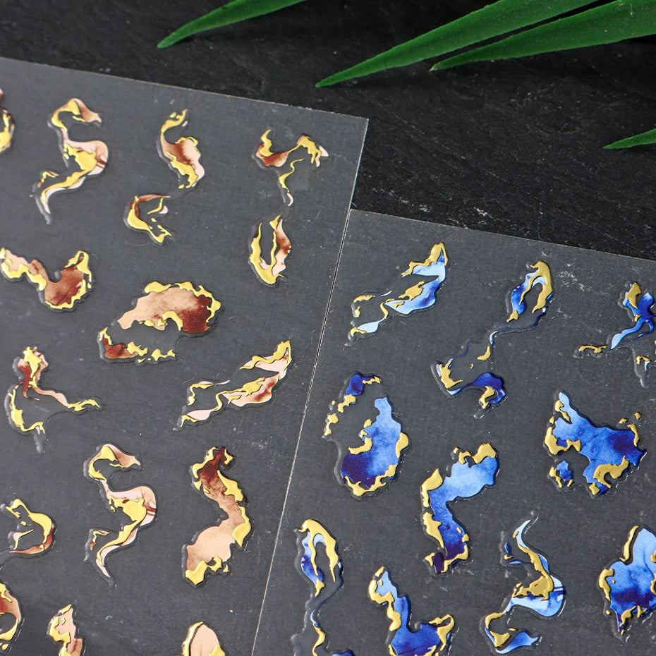 Holographic Purple & Blue Nail Art Stickers – Gold Ink Decals for DIY Manicure