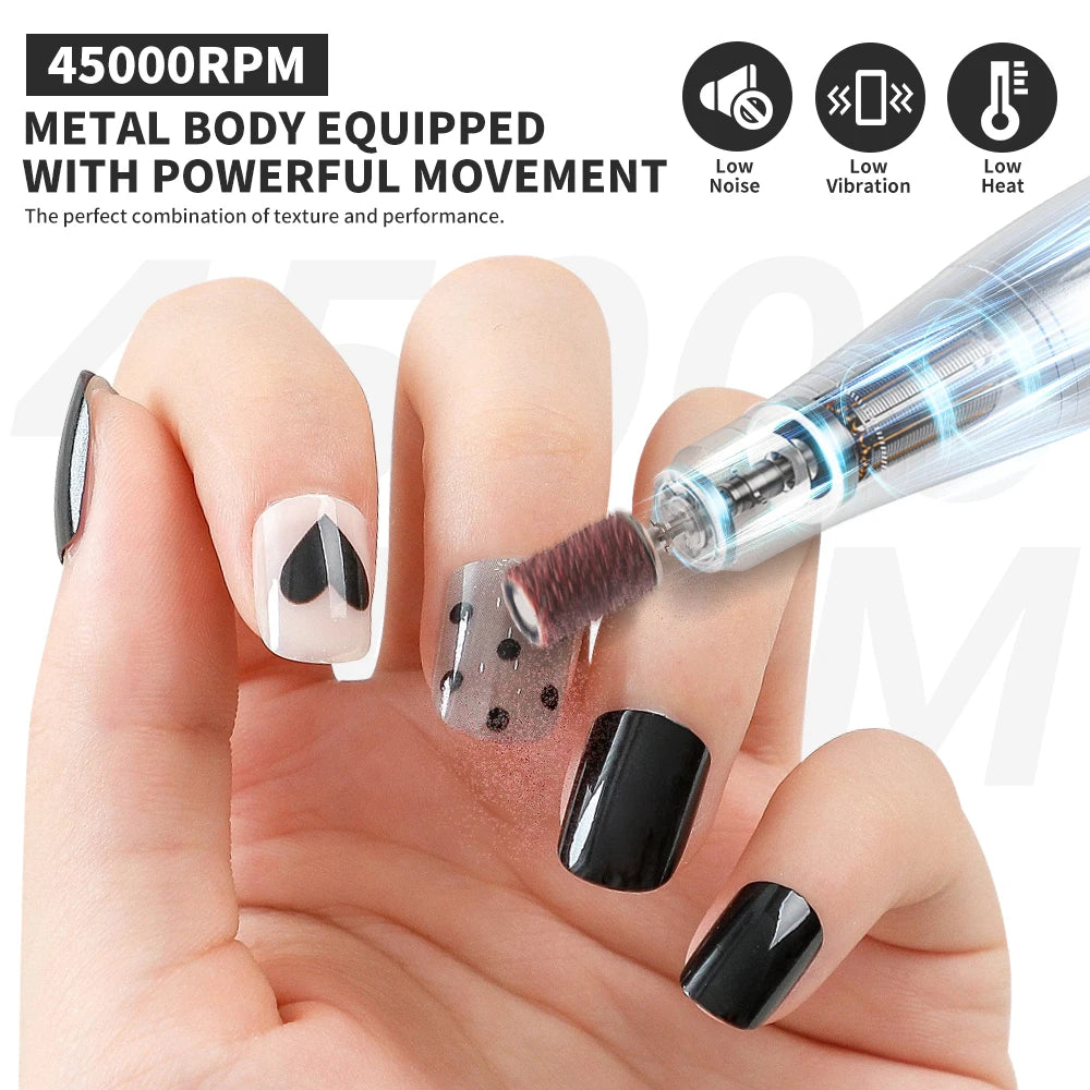 45,000RPM Professional Rechargeable Electric Nail Drill – Portable Nail File & Manicure Tool for Gel Polish