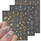 3-Pack 3D Nail Stickers – Gold, Silver & Rose Gold Laser Moon & Butterfly Decals