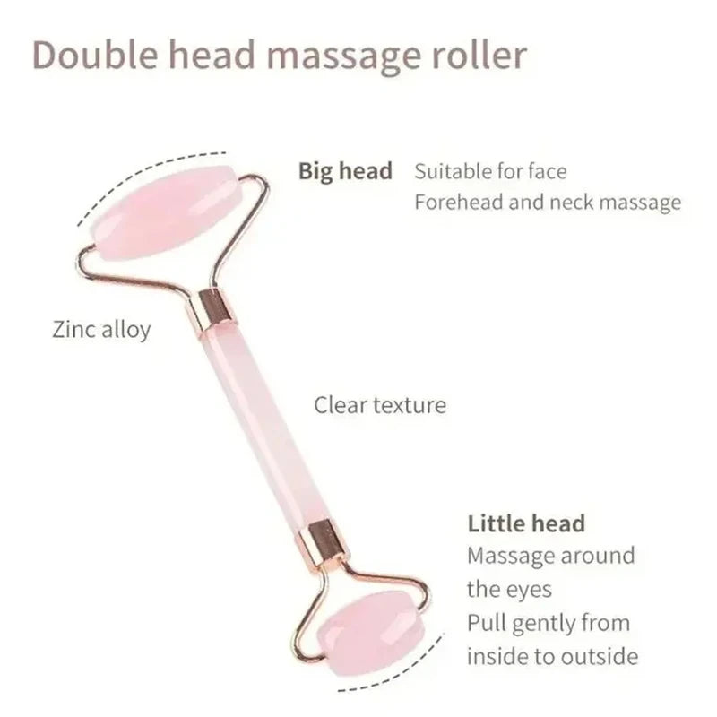 Pink Rose Quartz Jade Roller & Gua Sha Set