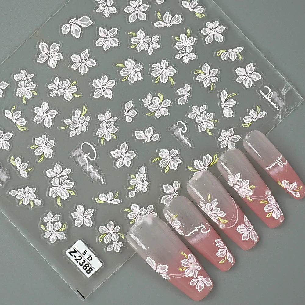 5D Spring Flower Nail Stickers – Embossed Floral Manicure Decals