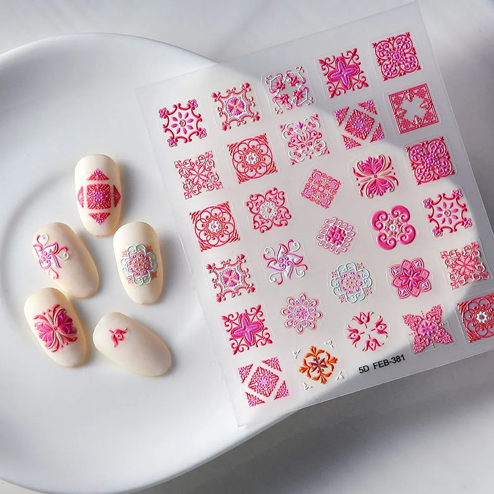 5D Bohemian Nail Stickers – Hand-Painted Ethnic Baroque Decals