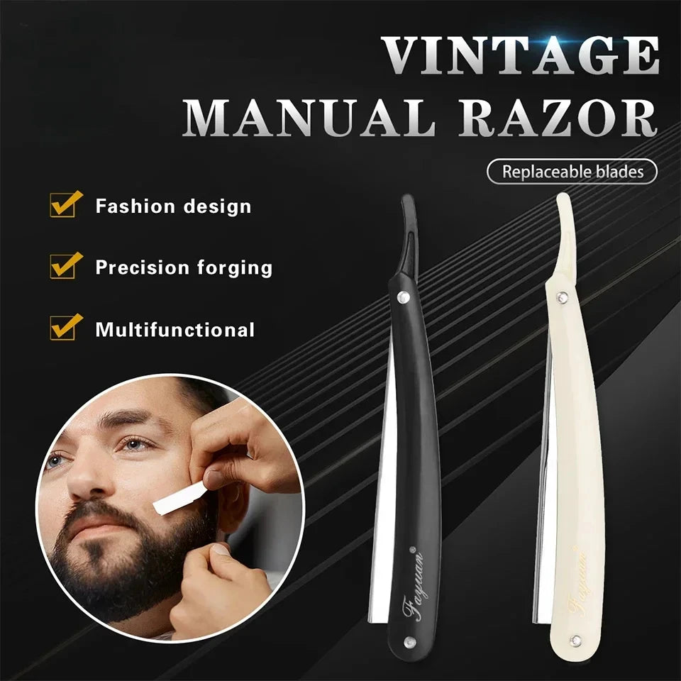 Men’s Straight Edge Razor Set with 10 Blades – Folding Shaving Knife