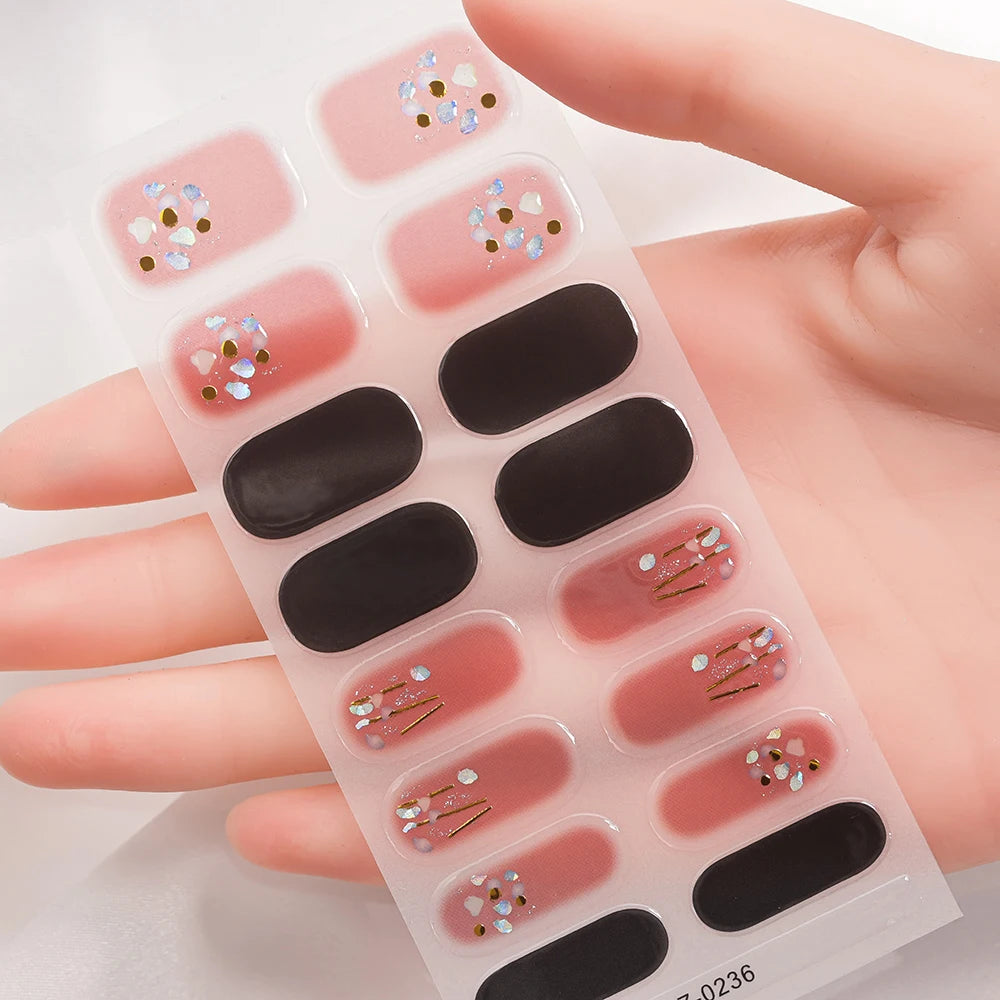 Dopamine Color 5-Sheet Nail Sticker Set – 80 Tips, 3D Foil & Line Full-Cover Wraps