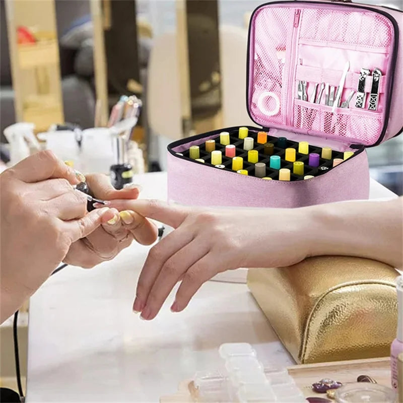 Pink 30-Bottle Nail Polish Organizer & Dryer Case – Cosmetic Storage Bag