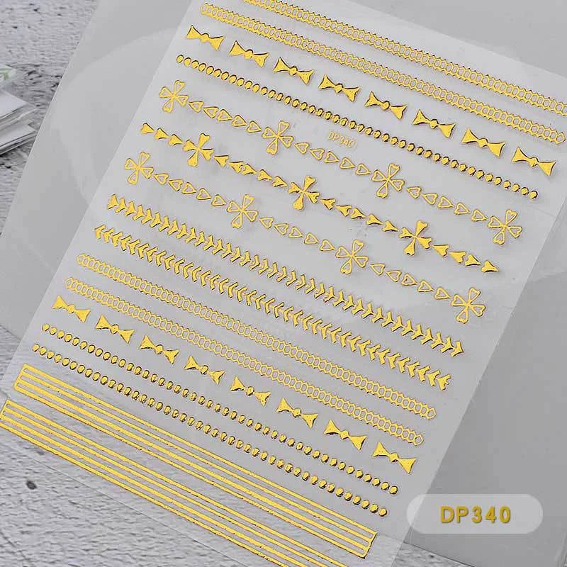 3D Gold Metal Nail Stickers – Chain & Zipper Decals for Women