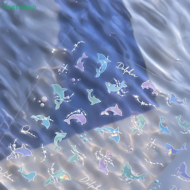 3D Summer Ocean Nail Stickers – Shell, Bubble & Dolphin Decals