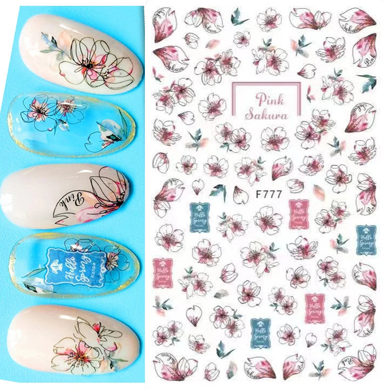 3D Butterfly & Flower Nail Art Stickers – Blue & Purple Decals for Manicure