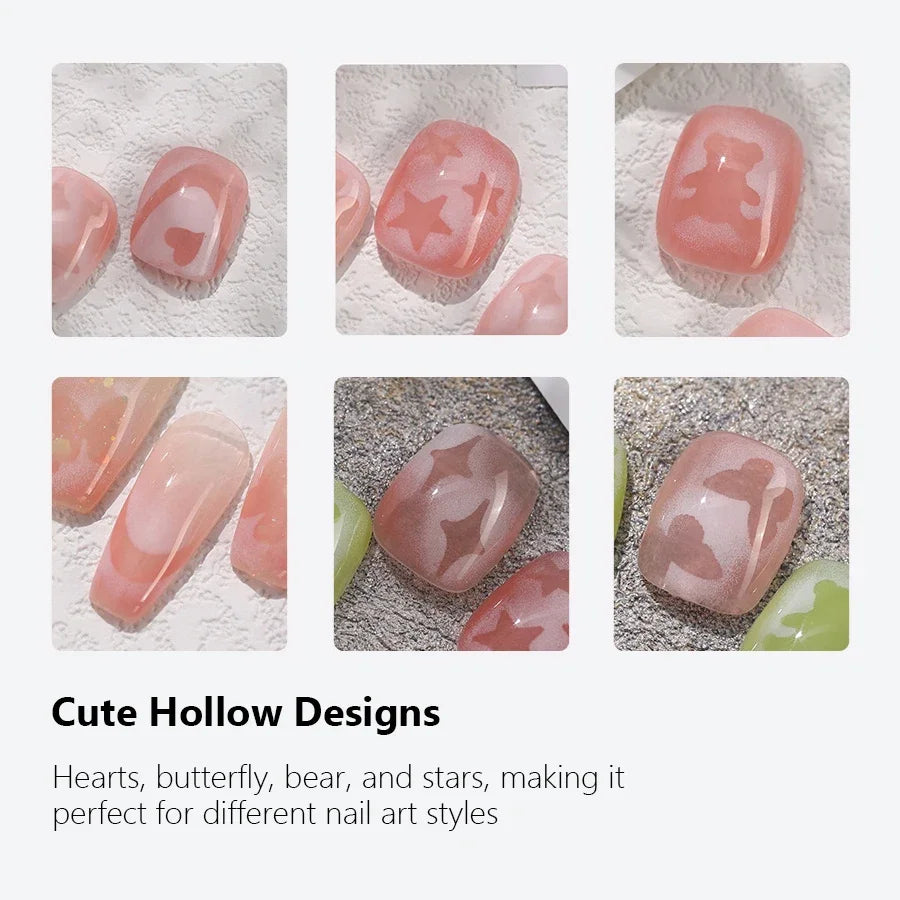 Creative Cute Hollow Nail Stickers Set - Airbrush Stencils Spray Templates for Nail Art - Heart Butterfly Bear Designs