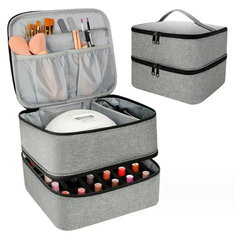 Portable Nail Dryer & Storage Bag – 30-Bottle Organizer Case